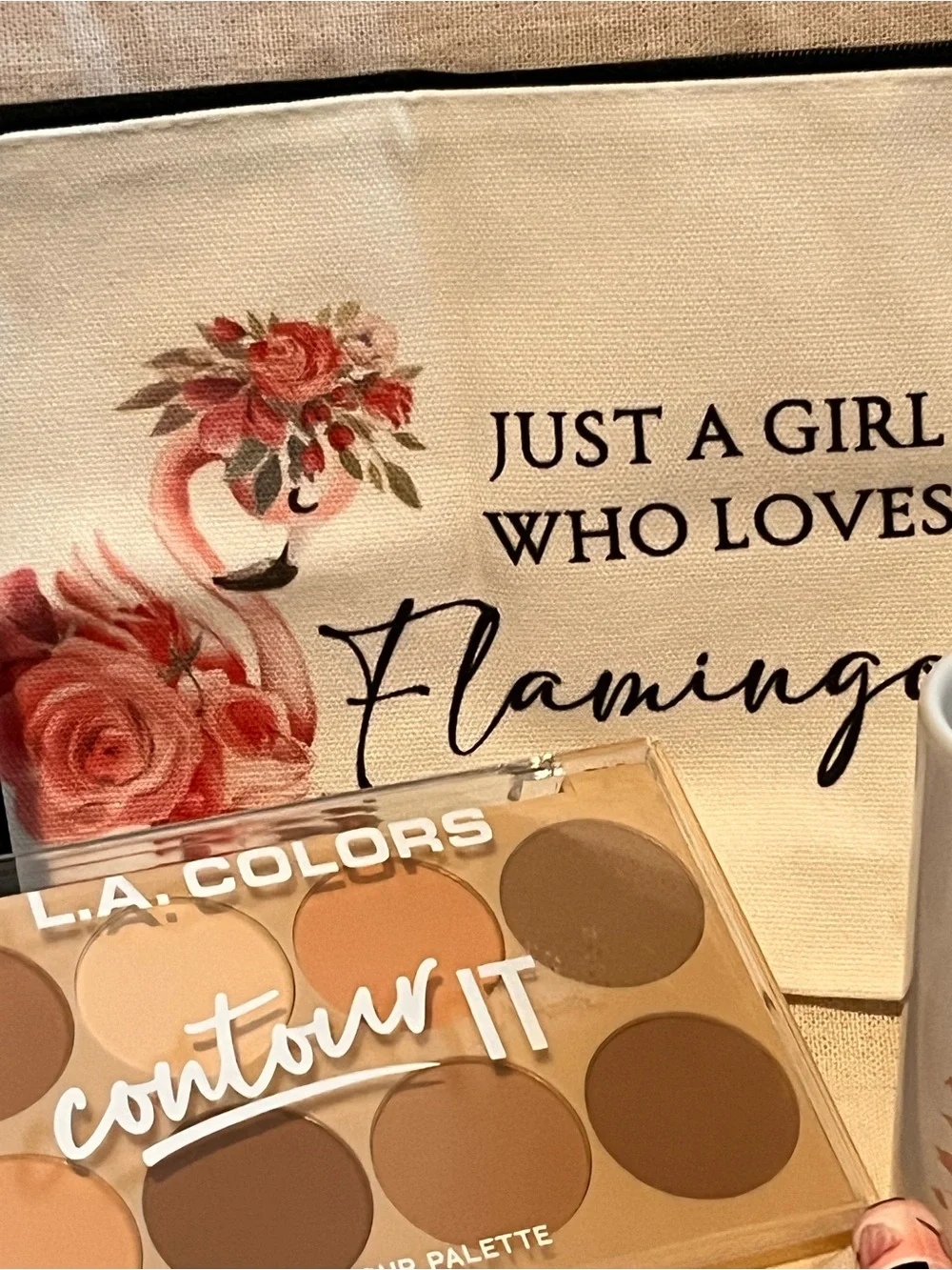 Flamingo Floral Makeup Bag with Pink Accents Bundle